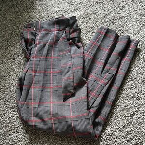 Women's Gray Plaid Bow Pants